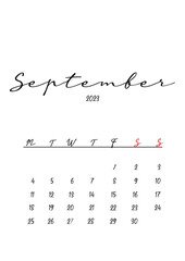 Wall Mural - 2023 Beautiful clean minimalistic calendar design - September