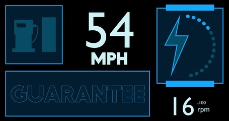 Poster - Hybrid car dashboard with Guarantee text. Digital Graphical User Interface Animation.