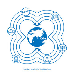 Wall Mural - Global logistics network. Map global logistics partnership connection.  White similar world map and logistics icons for your design.   EPS10.