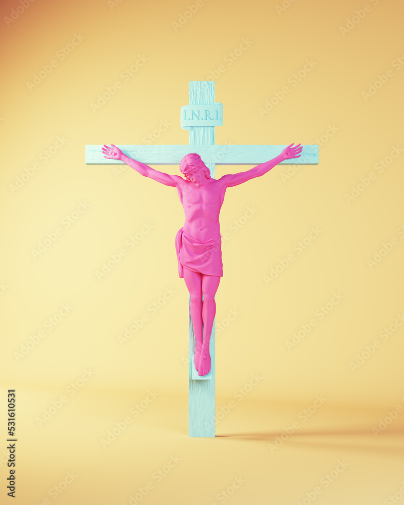 Jesus Crucifixion Pink Blue Statue Religious Art Crucifix With Yellow jesus-crucifixion-pink-blue-statue-religious-art-crucifix-with-yellow