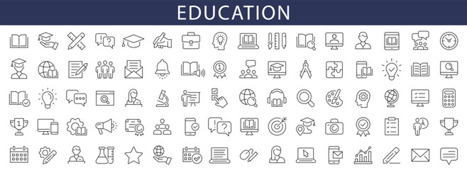 education and learning thin line icons set. education, school, learning editable stroke icons. vecto