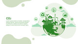Fototapeta Pokój dzieciecy - Co2 icon concept for reducing co2 emissions to stop climate change. on the green world energy background. Emvironmemtal protection vector 
illustrator set.
