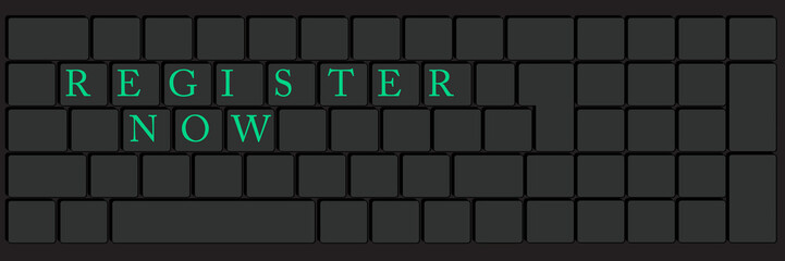 Poster - Computer Keyboard with Register Now text. Close-up of an electronic Computer Device part, keypad.