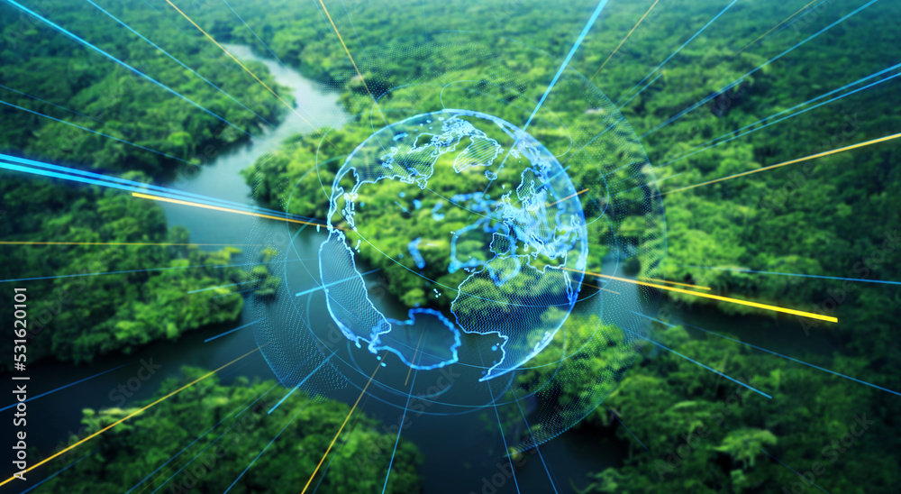 Tropical dense forest and environmental technology. Wide angle visual ...