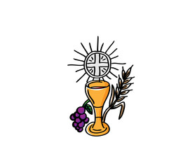 IHS and Cup, Bread and Wine Symbol, art vector design
