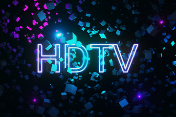 Poster - Abstract glowing blue cubes backdrop. HDR, 4K, Full HD, HDTV resolution concept. 3D Rendering.