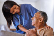 © Beaunitta V W/peopleimages.com - Senior man, volunteer nurse or support caregiver help with elderly in medical nursing home. Smile, happy or trust community employee working healthcare charity in house interior living room
