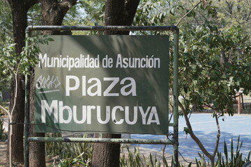 Street sign in Asuncion, Paraguay: Mburucuya Square