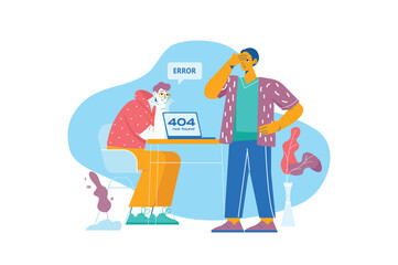 Aufkleber - 404 not found blue concept with people scene in the flat cartoon style. two programmers do not under