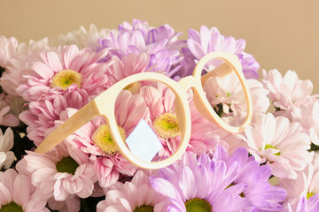 Sticker - trendy plastic eye glasses and flowers, fashion eyewear conccept