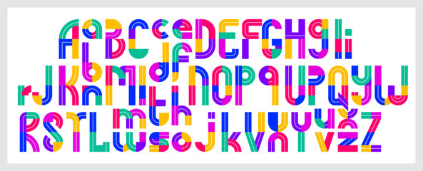 Poster - Kids alphabet, colorful geometric vector font, letters are easy to use for titles and logo creation, uppercase and lowercase.
