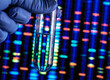 © Connect Images - Hand holding test tube with illuminated genetic data in background
