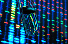 Test Tube With Illuminated Genetic Data In Background