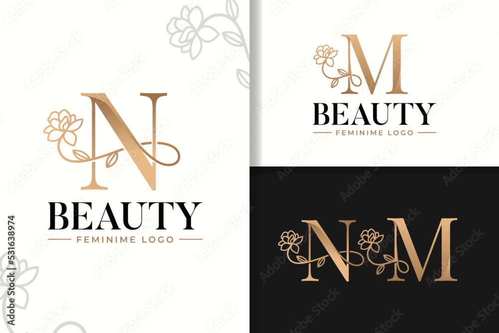 Feminine monogram logo with flower letter m and n Stock Vector | Adobe ...
