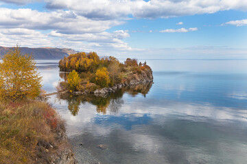 Wall Mural - beautiful autumn landscape of baikal lake on september. view on shimansky cape - regional natural mo