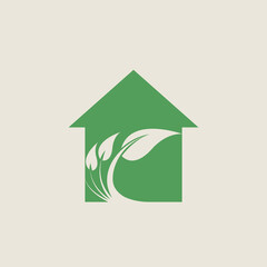 Eco real estate logo. House, building, construction icon isolated on light background. Environment friendly property illustration. Green architecture design.