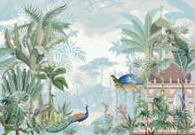 Traditional Mughal Garden Vector Illustration Pattern For Wallpaper