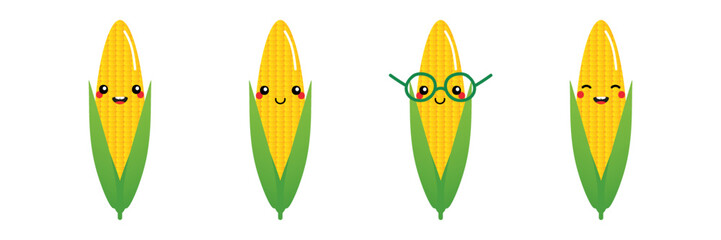 Wall Mural - Set, collection of cute cartoon style corn characters for food and harvest design.