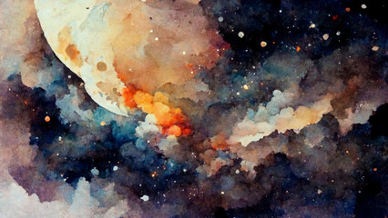 Watercolour Illustration of Space