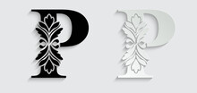 Letter P Flower Letters. Vintage Ornament Initial Alphabet. Logo Vector	
