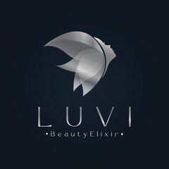 Wall Mural - Woman beauty logo template with silver gradient emblem concept