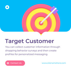 Poster - Target customer information shopping behavior profile marketing social media post 3d icon vector