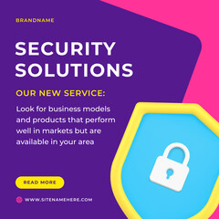 Poster - Security solutions corporate safety cyberspace privacy access social media post 3d icon vector