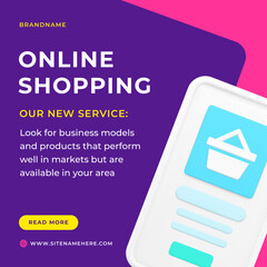 Poster - Online shopping cyberspace purchase order delivery service social media post 3d icon vector