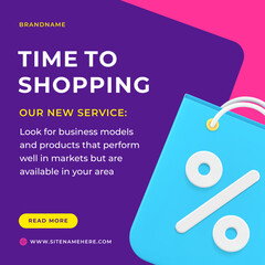 Poster - Time to shopping digital sale discount percent clearance service social media post 3d icon vector