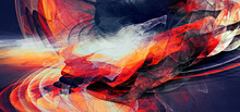 Abstract Future Background. Red And Yellow Color Banner. Fractal Artwork For Creative Graphic Design