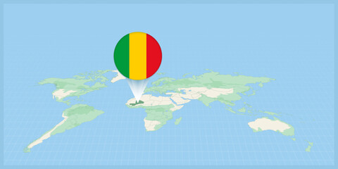 Location of Mali on the world map, marked with Mali flag pin.