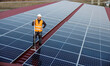 © dusanpetkovic1 - A happy worker finished cleaning solar panels.