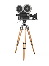 Vintage Retro Movie Camera On Tripod Mount Isolated On White High Quality 3d Rendering Isolated On Transparent Background