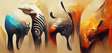 Surreal Figures Of An African Animals. Associative Paintin .gImitation Painting Illustration. Digital Illustration