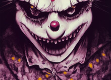 Evil Scary Clown Portrait, Digital Art