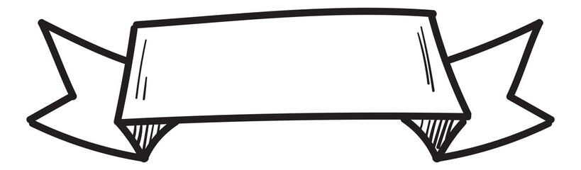 Poster - hand drawn ribbon. doodle blank banner in black line style