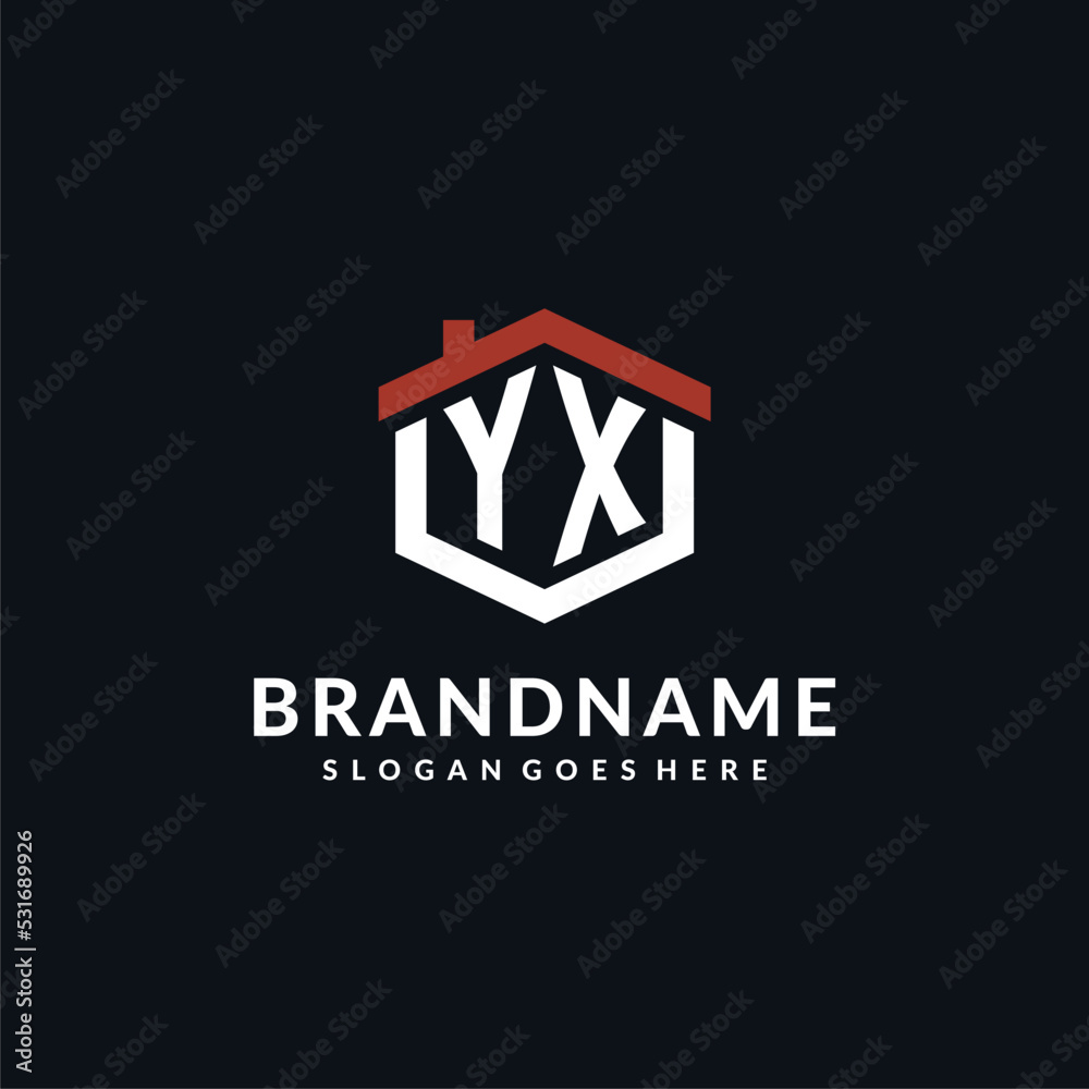 Initial letter YX logo with home roof hexagon shape design ideas Stock ...