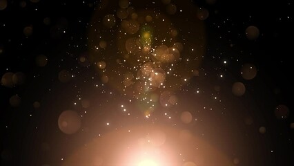 Wall Mural - golden particles on black background in slow motion animation. shiny christmas gold lights 4k.