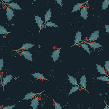 Lovely Hand Drawn Seamless Christmas Pattern With Branches And Decoration, Great For Banners, Wallpapers, Cards - Vector Design
