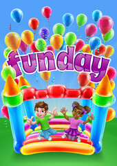 Poster - Bouncy House Castle Jumping Girl Boy Kids Cartoon