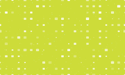 Poster - Seamless background pattern of evenly spaced white email symbols of different sizes and opacity. Vector illustration on lime background with stars