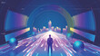 Neon tunnel leading to future city futuristic technology space background