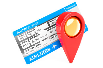 Poster - Boarding pass ticket with map pointer, 3D rendering