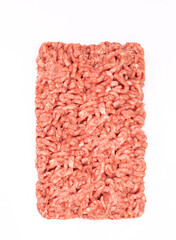 Wall Mural - Raw minced meat isolated on a white background, top view. A packshot photo for package design.