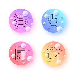 Poster - Frying pan, Credit card and Touchscreen gesture minimal line icons. 3d spheres or balls buttons. Cooking timer icons. For web, application, printing. Cooking utensil, Loan percent, Slide left. Vector