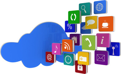 Poster - Image of media icons and blue cloud symbol