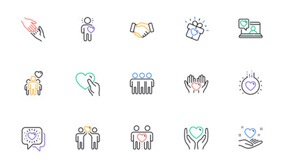Poster - friendship and love line icons. interaction, mutual understanding and assistance business. trust han