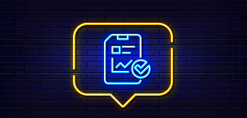 Poster - neon light speech bubble. report document line icon. analysis chart or sales growth report sign. sta