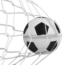 Illustration Of White And Black Football In Goal Net