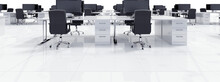 Image Of Chairs And Desks With Computer Monitors In Empty Office